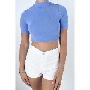 Shein Periwinkle Ribbed Mock Neck Short Sleeve Blouse Size XS